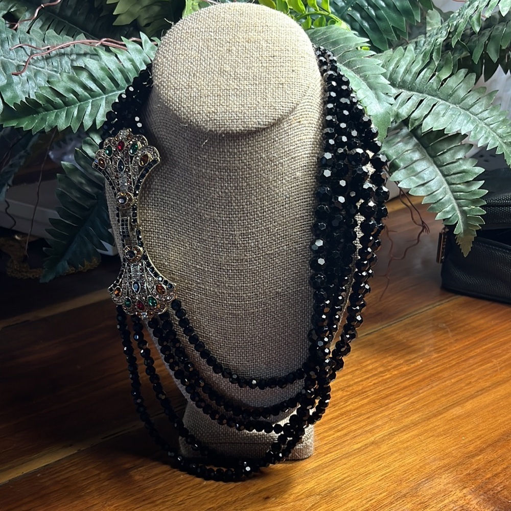 Heidi Daus Black Beaded Necklace Gold Multicolor Gem Accents. Age of elegance